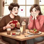 Man surprises woman with her favorite coffee order at a cozy café as one of the silent signs that he loves her.