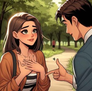 Filipina giving a meaningful compliment during a casual walk.