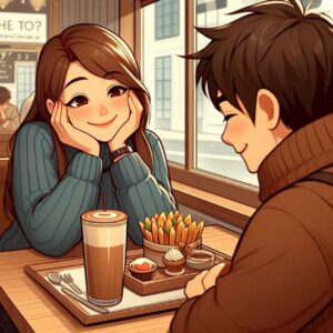 A woman brings a surprise treat, showing she remembered.