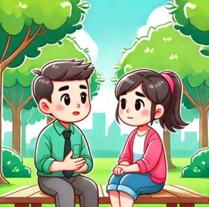 Couple rebuilding trust and emotional connection after a disagreement, walking hand in hand in a park.