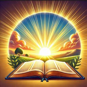 Open Bible illuminated by sunrise, symbolizing hope and inspiration to live your best life.