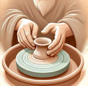 Potter shaping a clay vessel, symbolizing God working all things together for good.