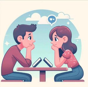 Couple discussing boundaries around social media use in marriage.