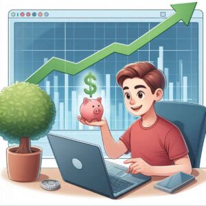 An image showing money management where a young adult starting early with investments to grow wealth over time.