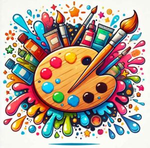 A colorful paint palette and brushes symbolizing creativity and limitless imagination.