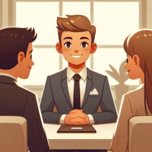 Candidate confidently answering behavioral interview questions during a professional job interview.