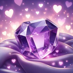 A shimmering amethyst crystal glowing with soft purple light.