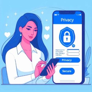 Person adjusting privacy settings on a dating app to ensure online safety.