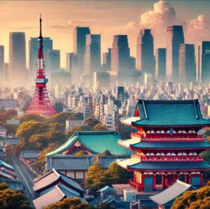 A scenic view of Tokyo, showcasing the blend of modern and traditional life for English teachers in Japan.