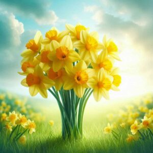 A bouquet of yellow daffodils symbolizing joy, renewal, and friendship for March-borns.