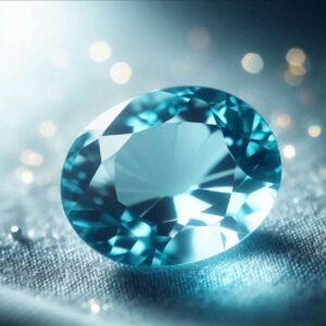 Close-up of a sparkling aquamarine gemstone, the traditional birthstone for March.