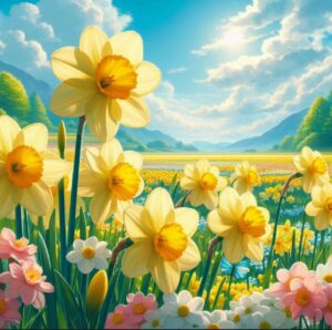 Illustration of blooming daffodils symbolizing the joy of March-born babies.