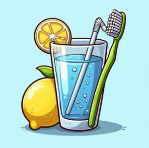 Lemon water with a straw and a toothbrush to protect tooth enamel.