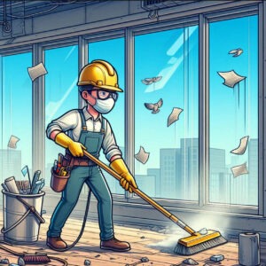 Post-construction cleaner tidying up new site.