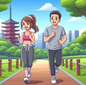 A couple walking in a park, highlighting the importance of exercise for lowering cholesterol naturally.