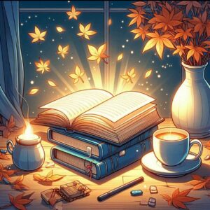 An open book glowing with romantic messages, symbolizing October’s love oracles.