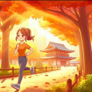 Energetic person jogging in autumn, symbolizing the health benefits for November-born people.