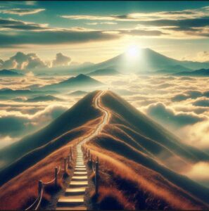 A winding mountain path symbolizing personal growth and goal achievement.