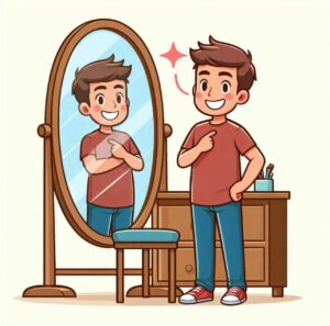 Person standing before a mirror believing in himself.