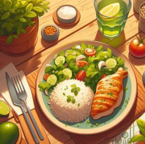 Leafy greens on a plate being served before a carb-rich meal.
