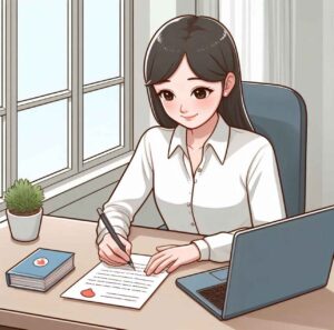Candidate writing a thank-you note after an interview.