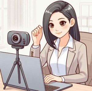 A person adjusting their camera and microphone settings before starting a virtual interview.