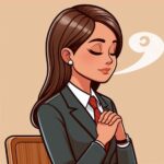 A professional individual taking a moment to breathe deeply and regain composure before an important interview showing last-minute interview preparation.