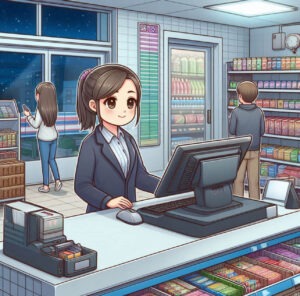 Solo cashier working a night shift at a convenience store.