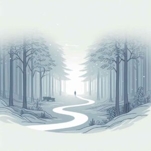 A winding path through a foggy forest, evoking a sense of calm and reflection. The minimalist scene symbolizes finding direction and clarity even when feeling lost, resonating with the idea that anything lost may return in a new form. The power of Inspirational Quotes will light our path forward.