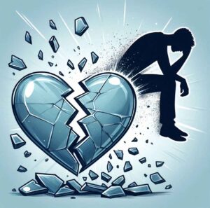 A broken glass heart, symbolizing the real effects of heartbreak.