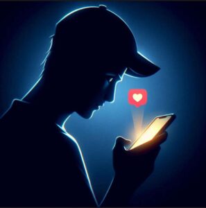 A person staring at their phone, symbolizing the addictive nature of love.