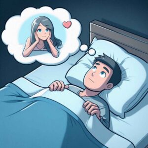 A person struggling to sleep, thinking about their partner.