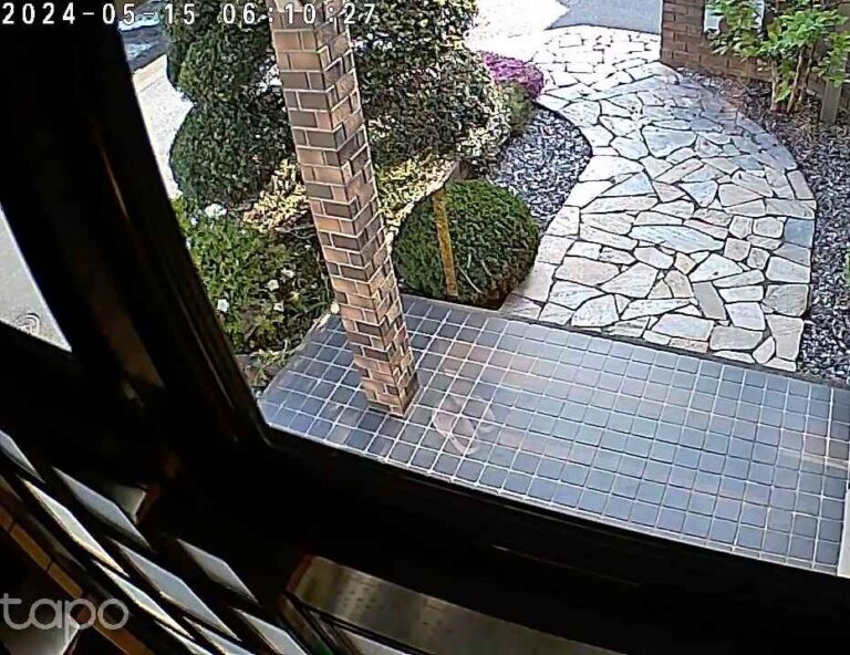 Real-time monitoring of home entrance with Tapo camera.