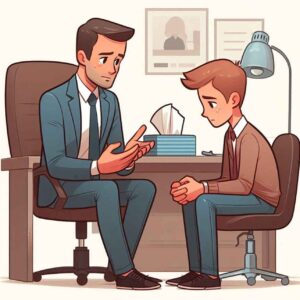 HR Generalist compassionately delivering difficult news in a private setting.