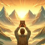 raveler gazing at sunrise over misty mountains with Bible in hand, believing God with his promises in Psalm 121.