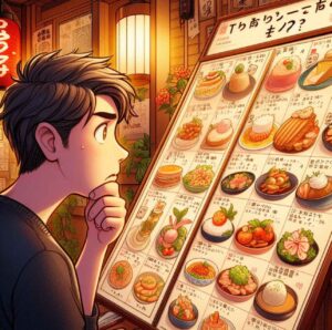 A man staring at a restaurant menu, overwhelmed by too many choices.