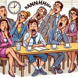 A group of people yawning after one person starts, showing the contagious nature of yawning.