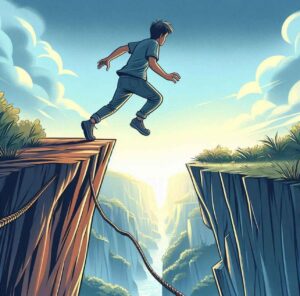 A person stands on the edge, ready to leap into the unknown, embracing growth.