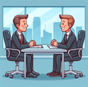 Accounting candidate and interviewer having a successful conversation.