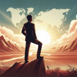 Abraham Lincoln gazing into the future with a clear vision of unity and equality.