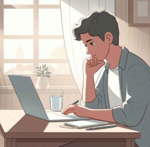 Person practicing laser-sharp focus in a minimalist workspace with morning sunlight.