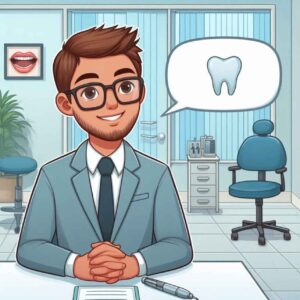 A confident dental student speaks during a professional interview.