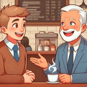 Job seeker thanking a mentor over coffee.