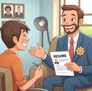 Mentor helping a grateful job seeker improve their resume to get hired fast.