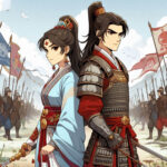 Representation of Li Changge and Ashile Sun of the Chinese Historical series, The Long Ballad standing united amid conflict, symbolizing strategic alliances.