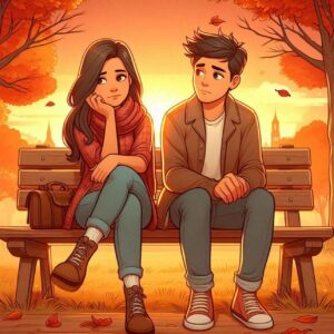 A couple in emotional silence on a bench. A man trying to decode the secret women phrases.
